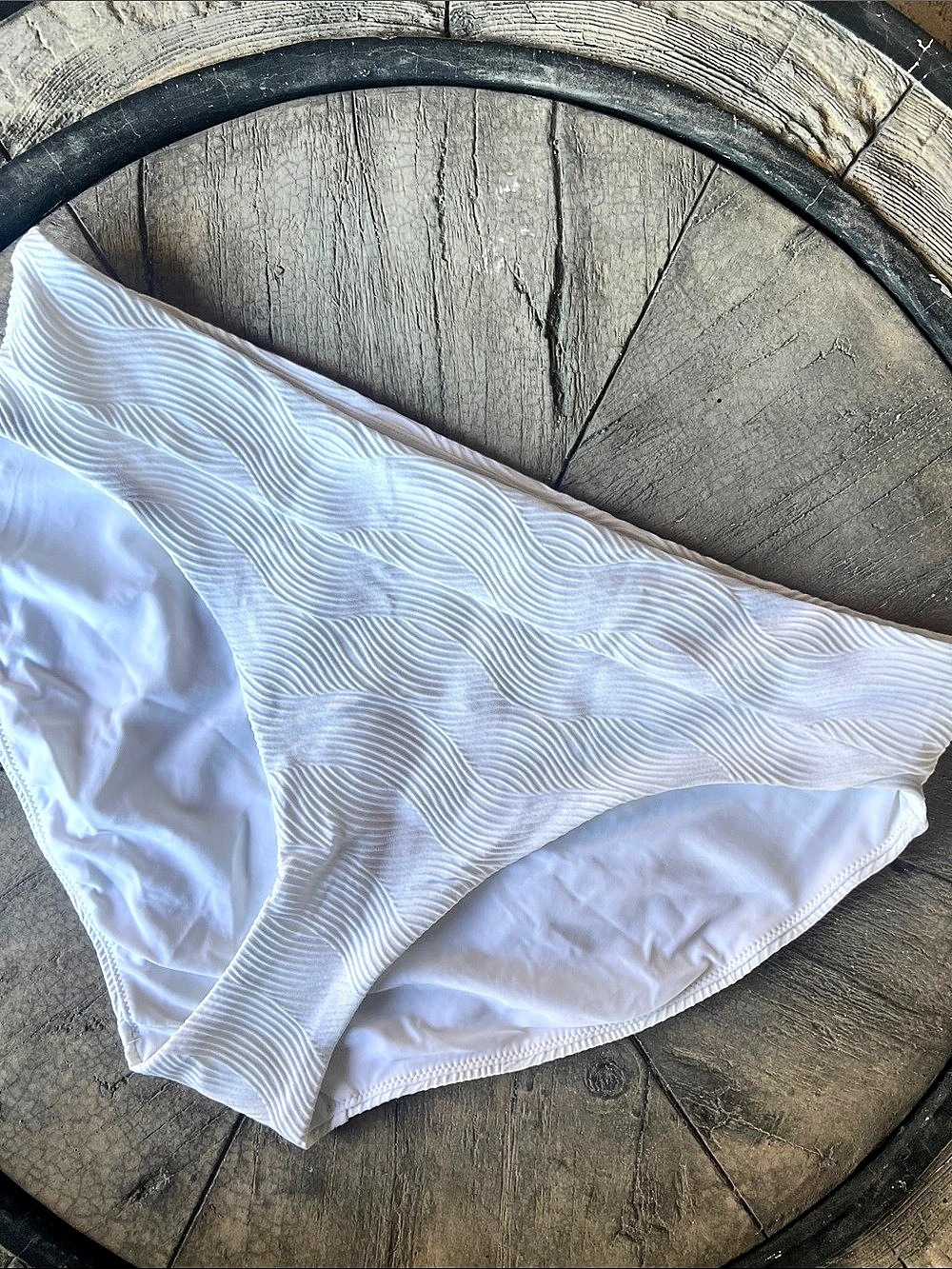 CALIA Mid Rise Wide Banded High Leg Swim Bottoms White Large